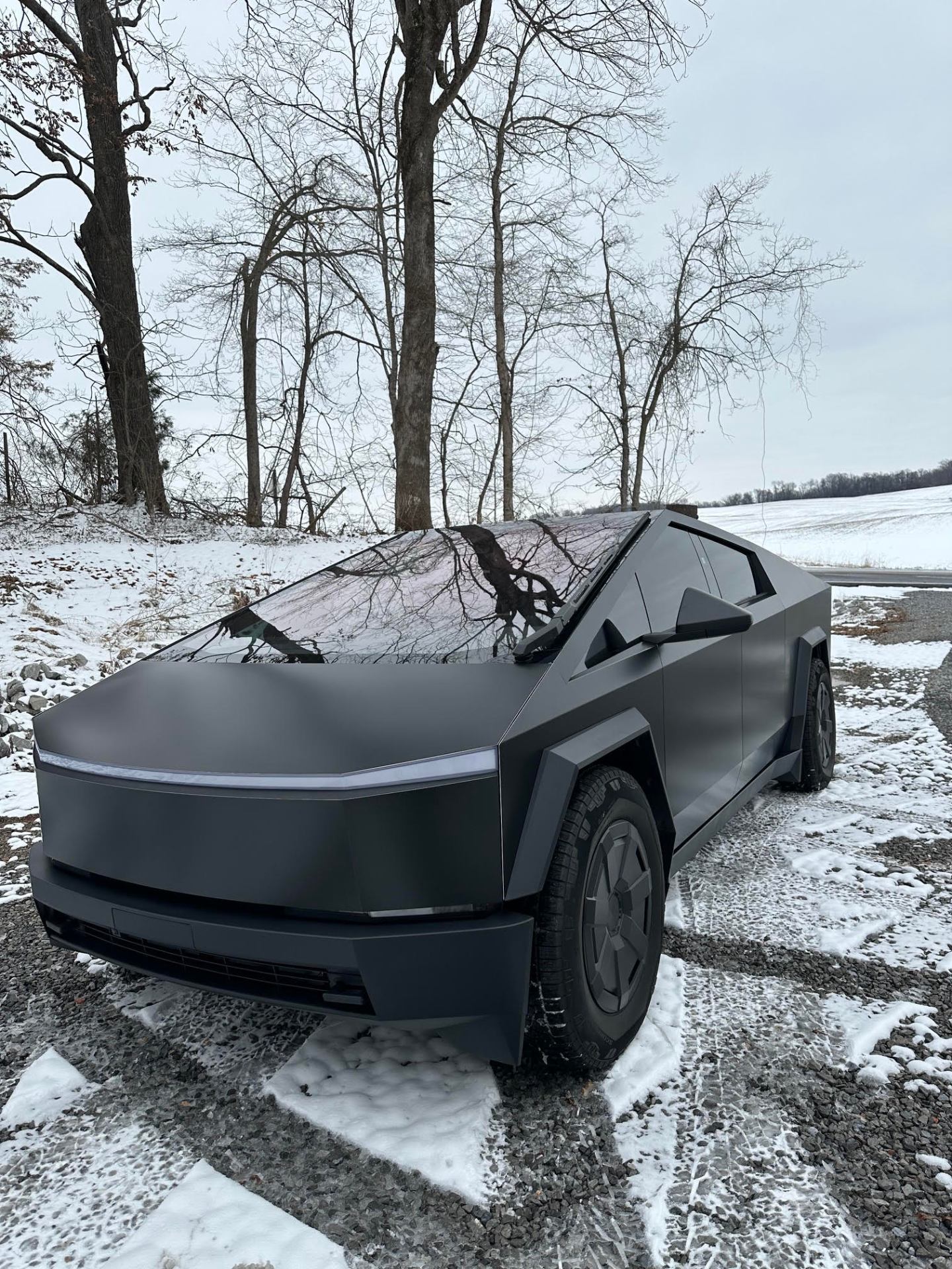 Tesla Cybertruck โ Full Matte Black Wrap wrapped by KLR Wraps for Happy Client